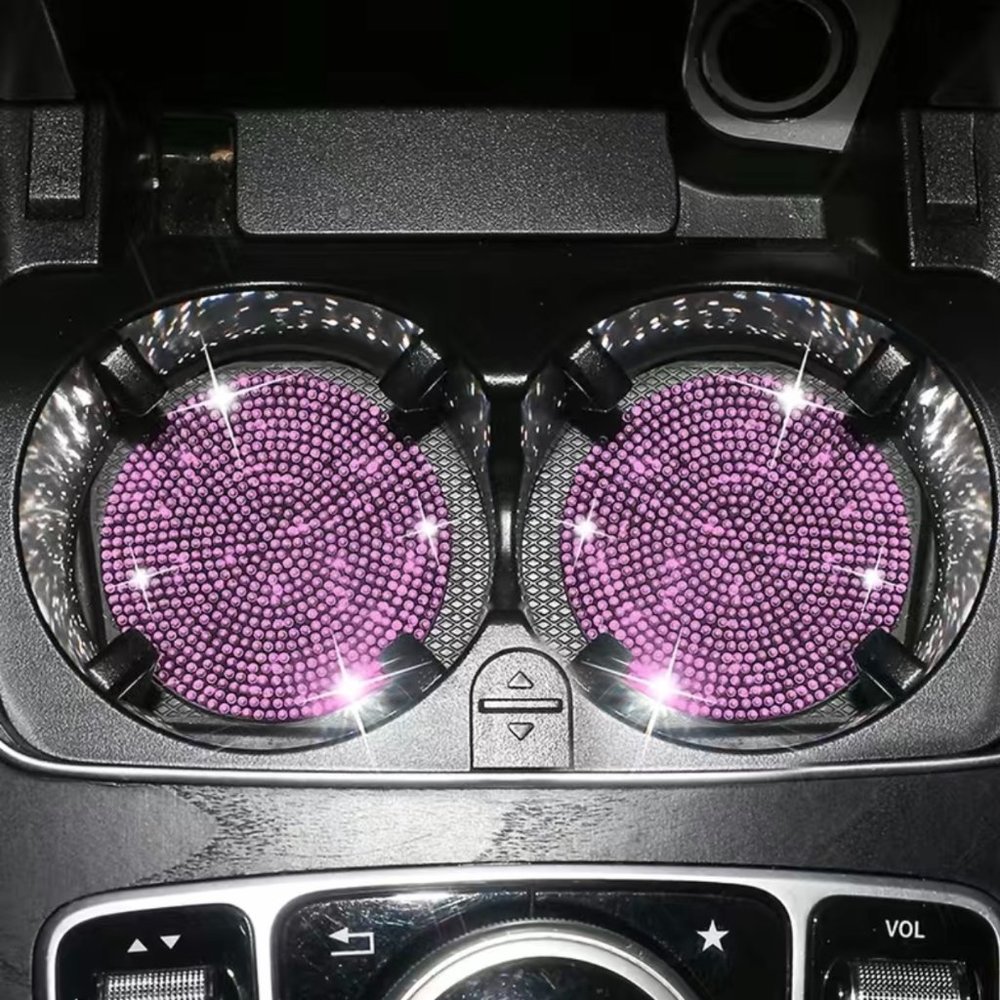 Pink Cup Holder for Vehicle, Glossy Precious Stone Vehicle Inside Embellishments